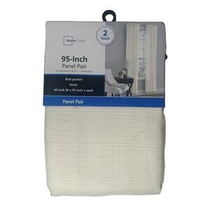NEW Mainstays 95 Inch 2 Panel Panel Woven Ivory Curtains Rod Pocket 40” x 95”